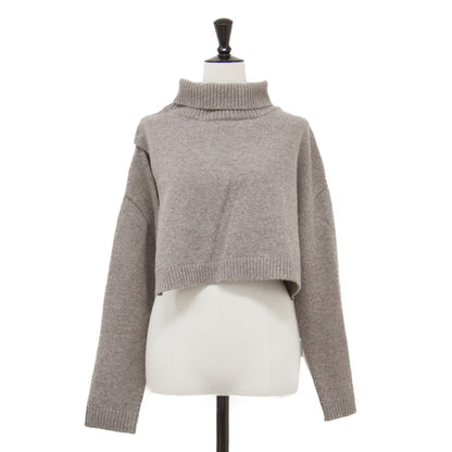 23秋冬 タートルネック スリット ショートニット / TURTLE NECK SLIT プルオーバー 長袖 ドロップショルダー ウール