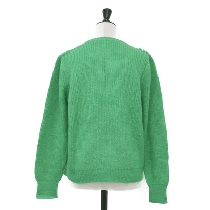 23秋冬 モヘア混 花モチーフニット / プルオーバー 長袖 クルーネック 畦編み リボン ウール