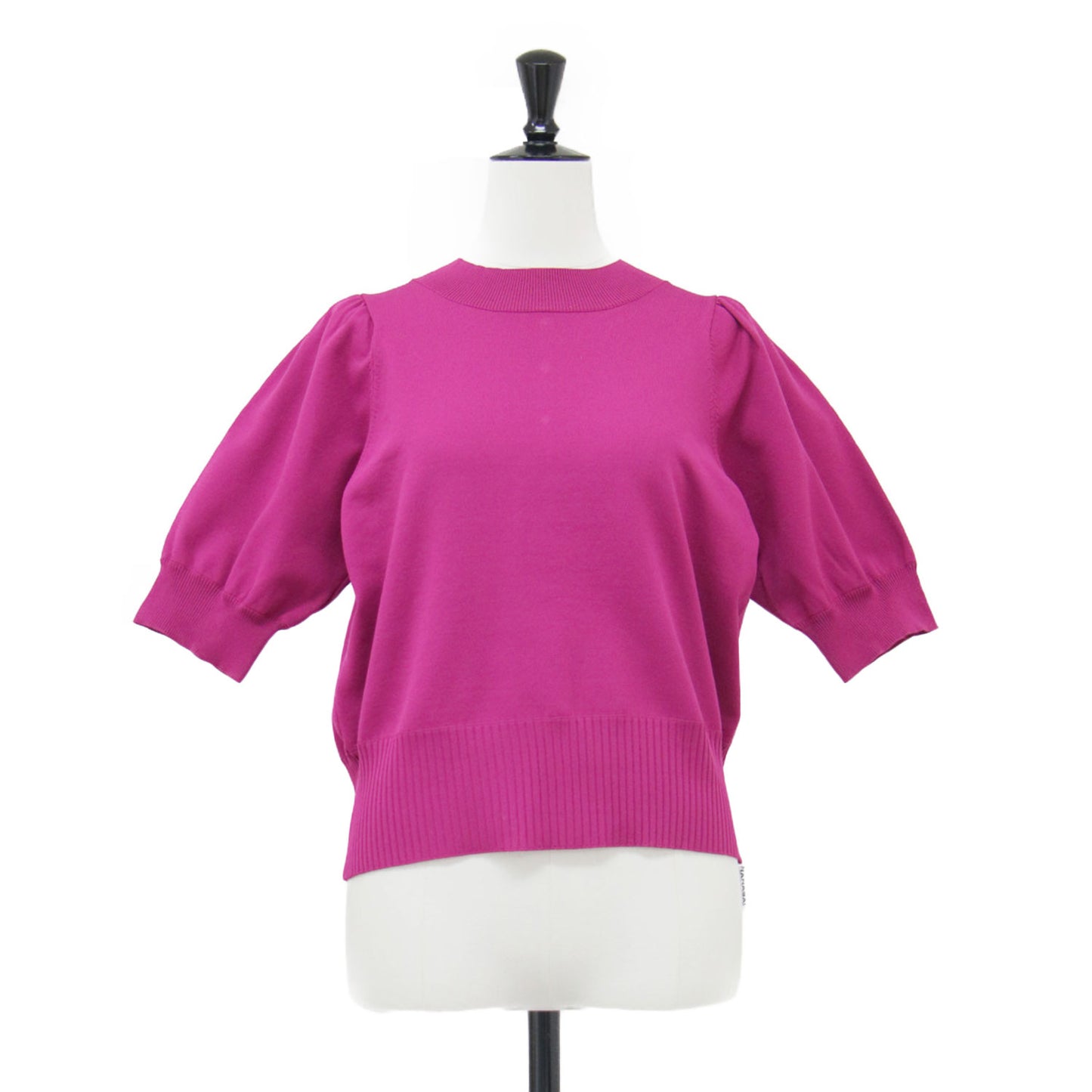 バックパールボタン 半袖 プルオーバー / ニット クルーネック パフスリーブ リブ ハイゲージ