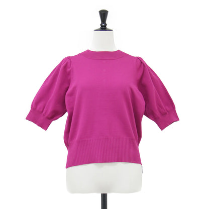 バックパールボタン 半袖 プルオーバー / ニット クルーネック パフスリーブ リブ ハイゲージ