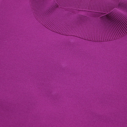 バックパールボタン 半袖 プルオーバー / ニット クルーネック パフスリーブ リブ ハイゲージ