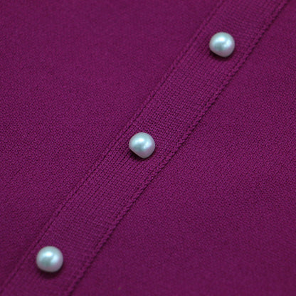 バックパールボタン 半袖 プルオーバー / ニット クルーネック パフスリーブ リブ ハイゲージ