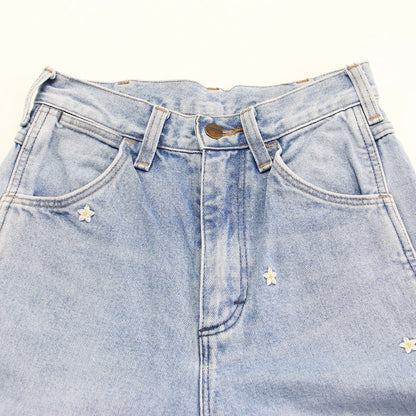 花柄 刺繍 デニムパンツ / フレア 5ポケット ジップフライ コットン