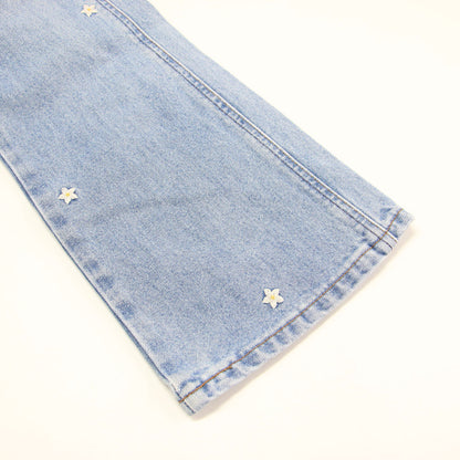 花柄 刺繍 デニムパンツ / フレア 5ポケット ジップフライ コットン