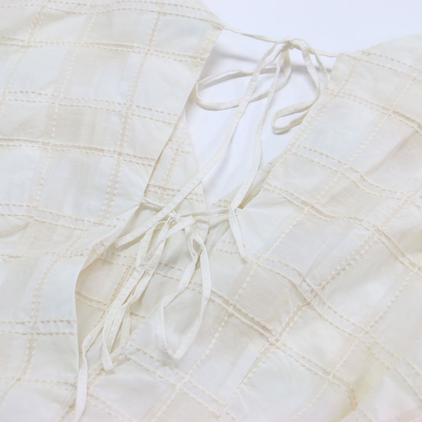 Vネック シアー チェック ブラウス / SHEER CHECK TUCK WAIST BLOUSE シャツ 長袖 タック 刺繍 コットン