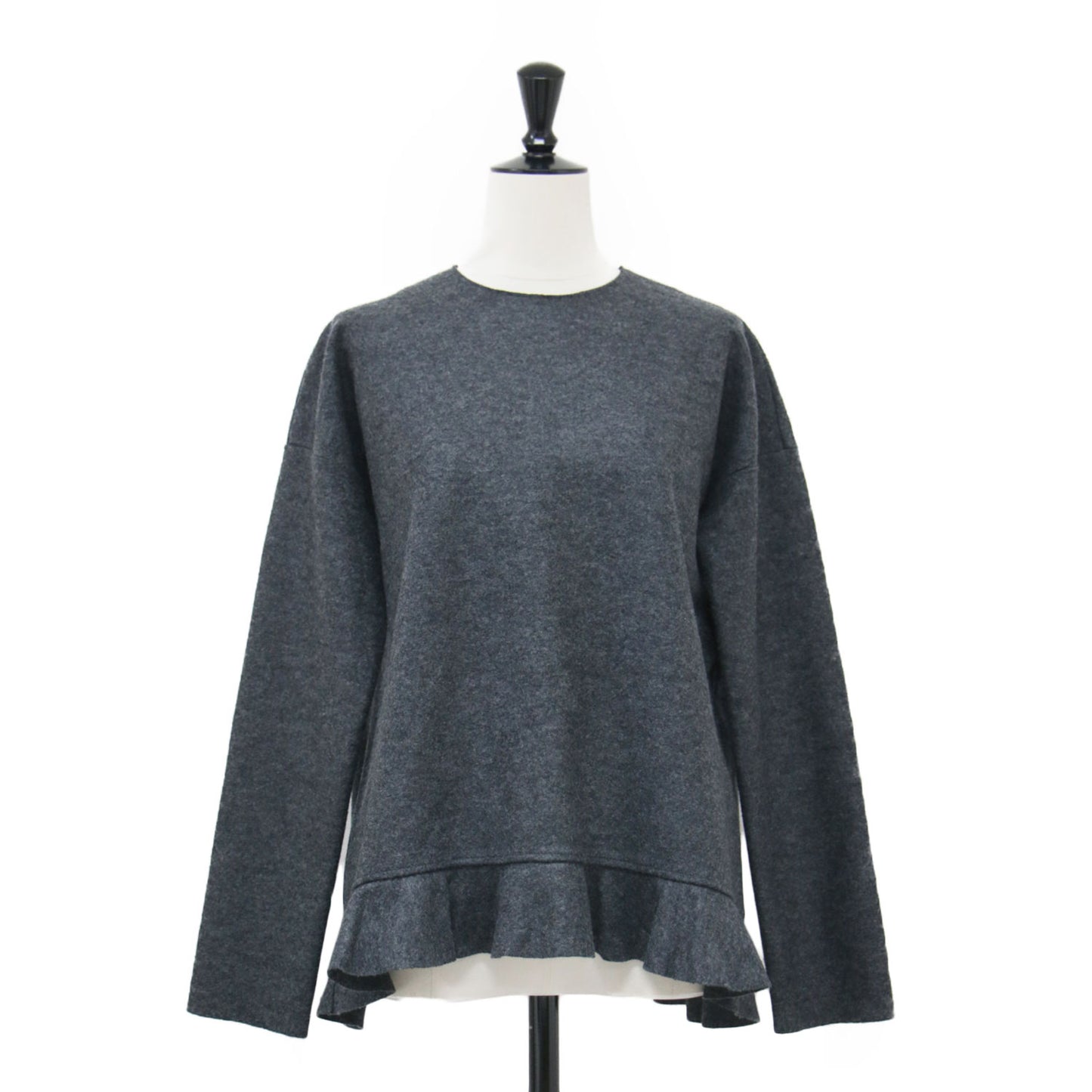 ウール ロングスリーブ プルオーバー / ブラウス クルーネック フリル ボックスシルエット