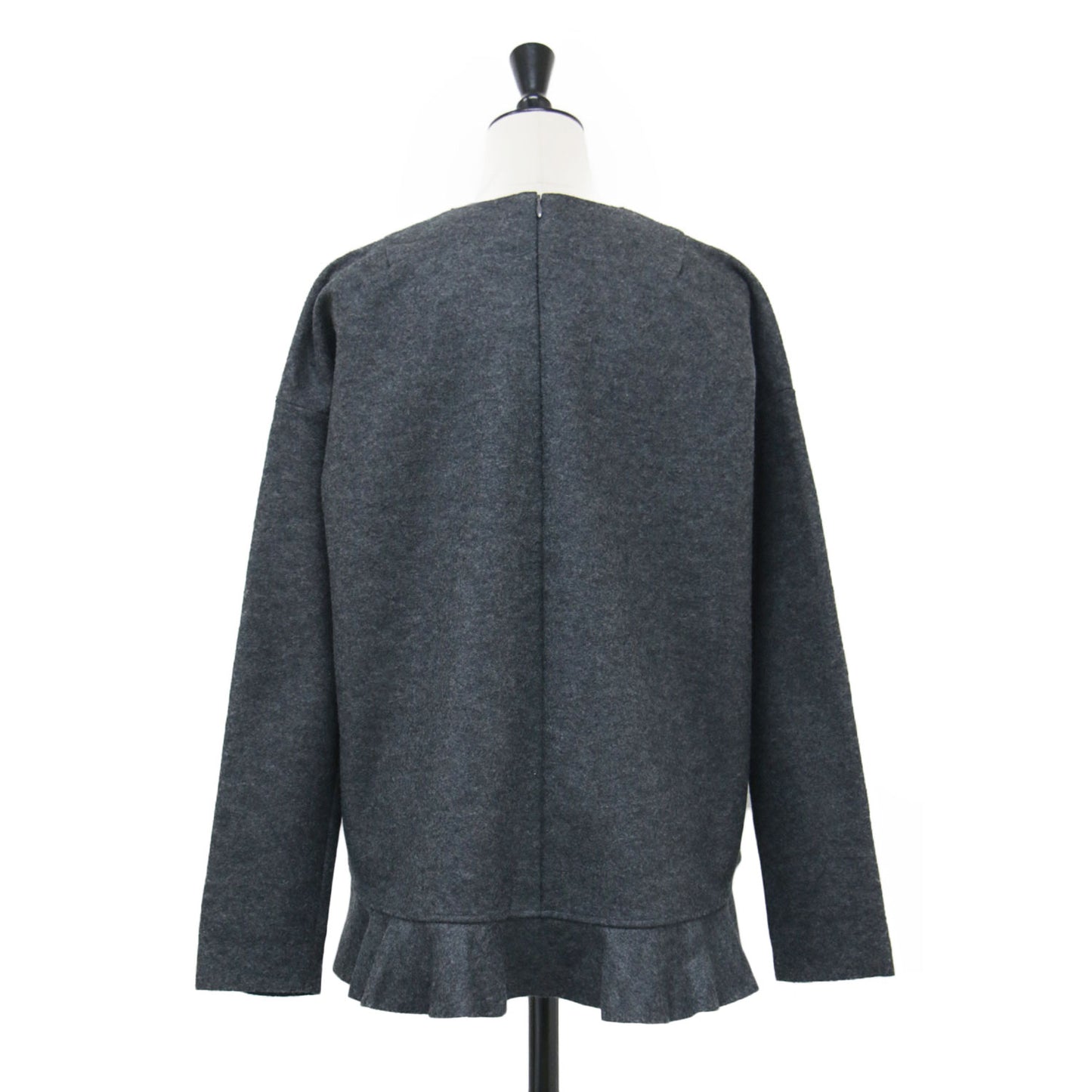 ウール ロングスリーブ プルオーバー / ブラウス クルーネック フリル ボックスシルエット