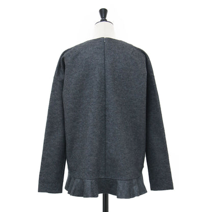 ウール ロングスリーブ プルオーバー / ブラウス クルーネック フリル ボックスシルエット