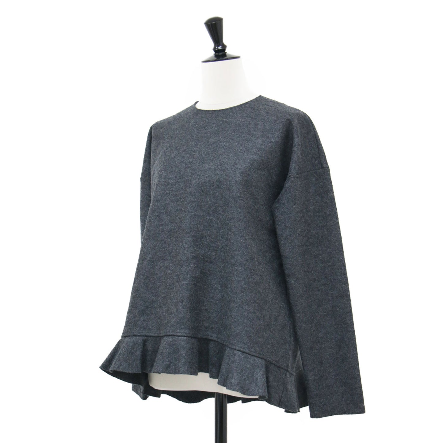 ウール ロングスリーブ プルオーバー / ブラウス クルーネック フリル ボックスシルエット