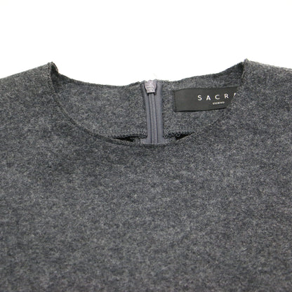 ウール ロングスリーブ プルオーバー / ブラウス クルーネック フリル ボックスシルエット