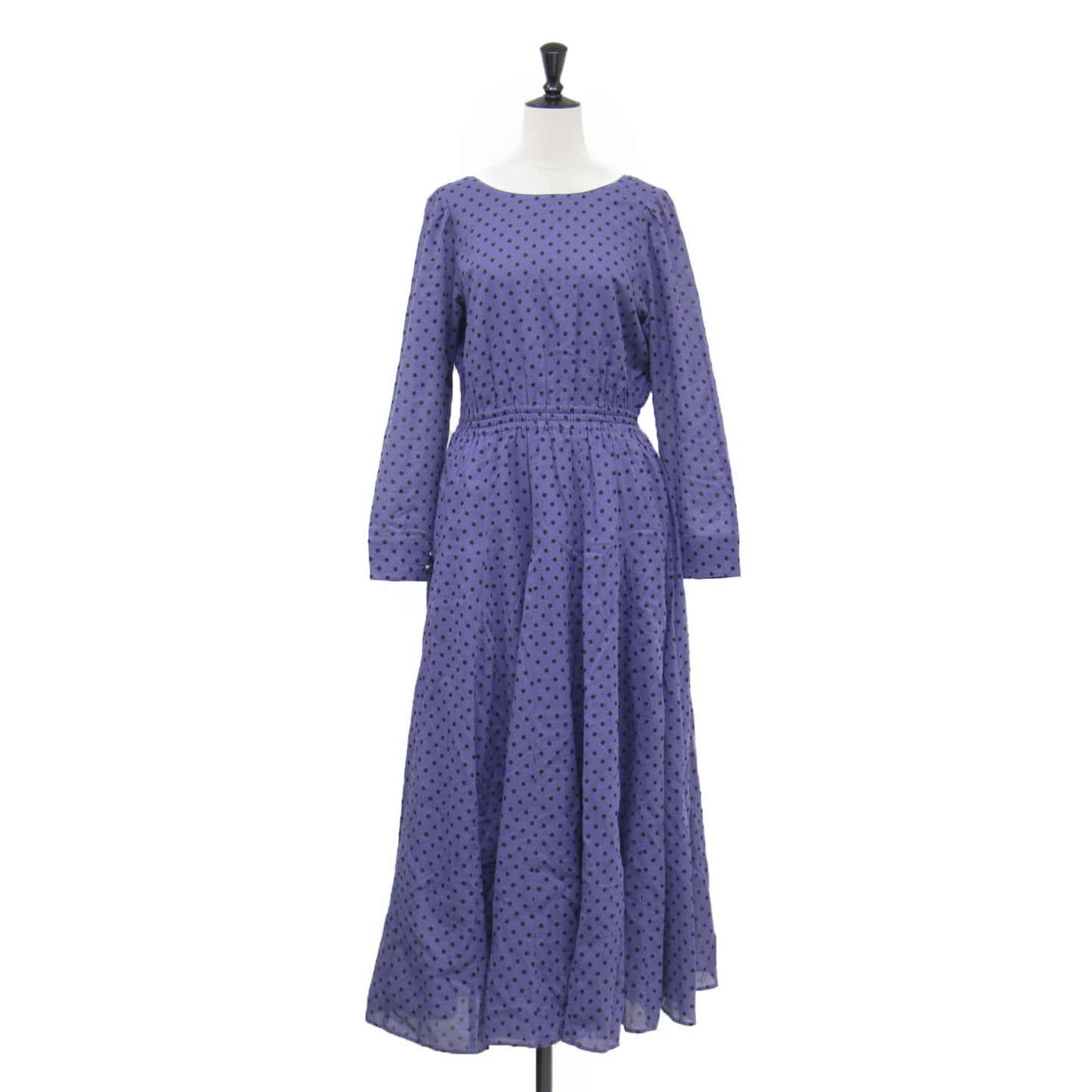 22春夏 ドットプリント タックスリーブ ワンピース / Dot Print Tuck Sleeve Dress ドレス 長袖 クルーネック フレア ギャザー コットン