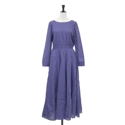 22春夏 ドットプリント タックスリーブ ワンピース / Dot Print Tuck Sleeve Dress ドレス 長袖 クルーネック フレア ギャザー コットン