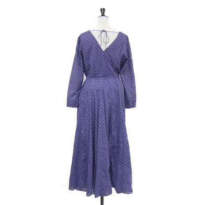 22春夏 ドットプリント タックスリーブ ワンピース / Dot Print Tuck Sleeve Dress ドレス 長袖 クルーネック フレア ギャザー コットン