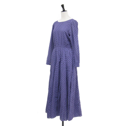 22春夏 ドットプリント タックスリーブ ワンピース / Dot Print Tuck Sleeve Dress ドレス 長袖 クルーネック フレア ギャザー コットン