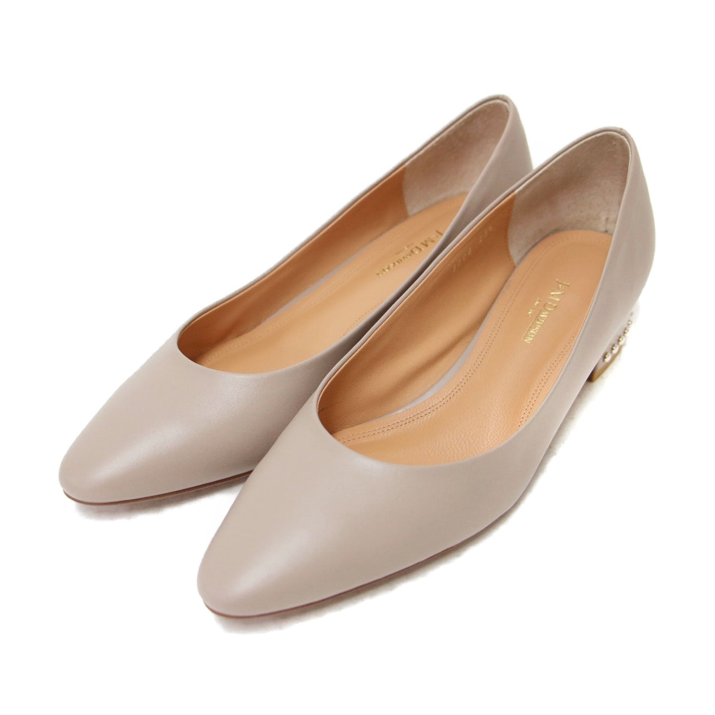 スタッズ ローヒール パンプス / アーモンドトゥ 本革