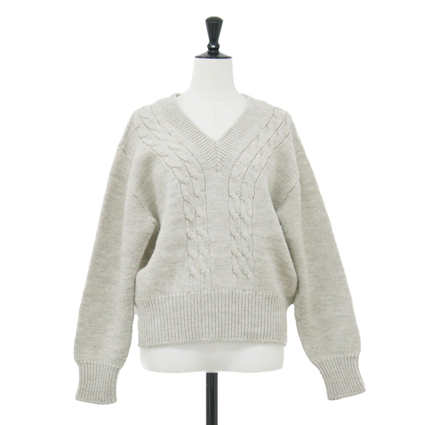 22秋冬 Vネック ケーブル プルオーバー / ANDEAN HIGHLAND WOOL ニット ドロップショルダー クロップド丈 ワイド ローゲージ