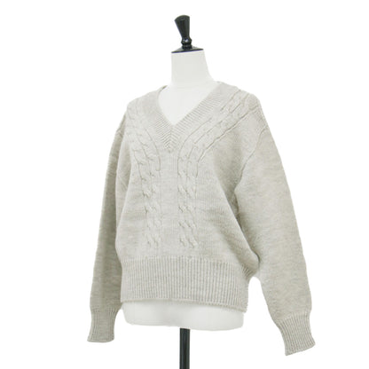 22秋冬 Vネック ケーブル プルオーバー / ANDEAN HIGHLAND WOOL ニット ドロップショルダー クロップド丈 ワイド ローゲージ