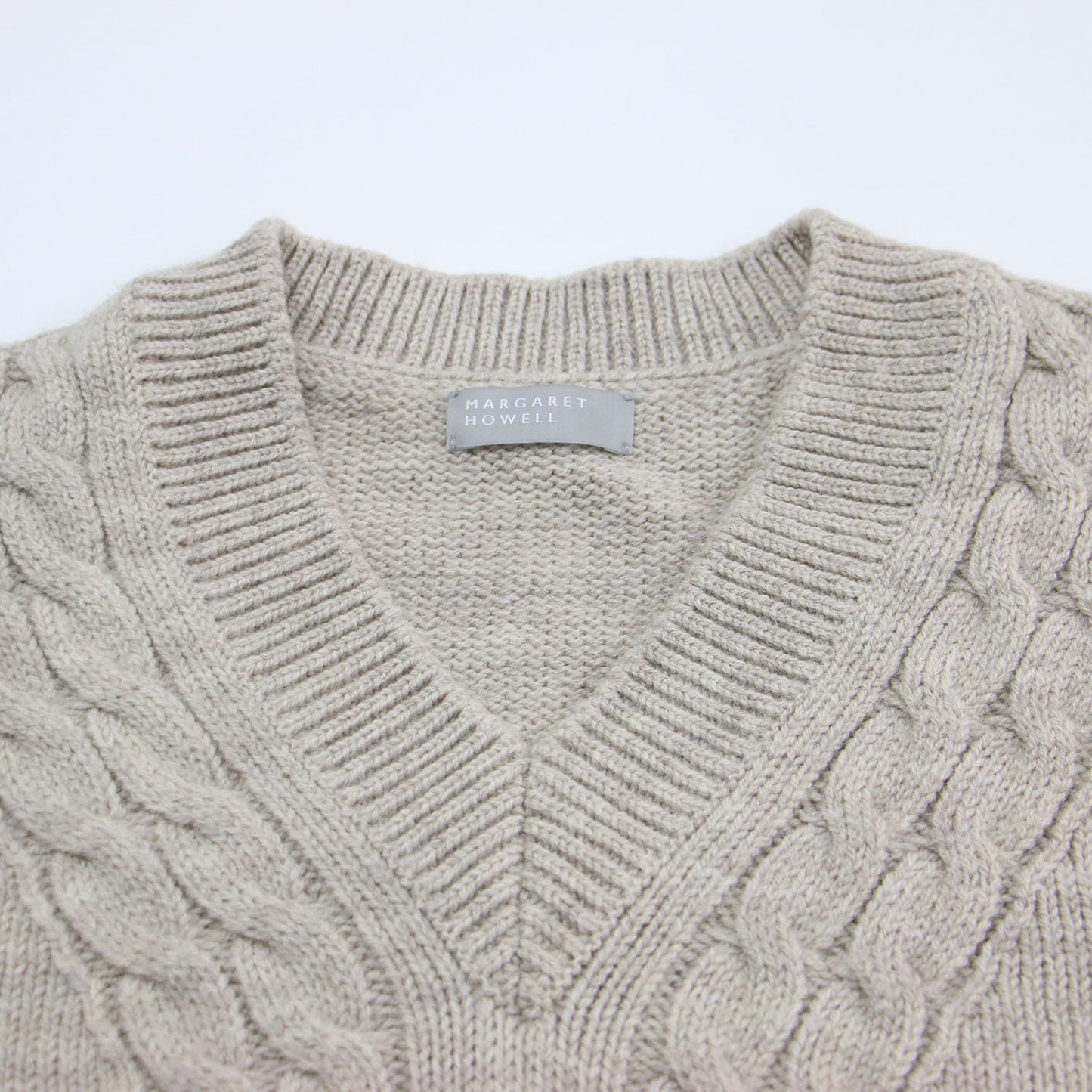 22秋冬 Vネック ケーブル プルオーバー / ANDEAN HIGHLAND WOOL ニット ドロップショルダー クロップド丈 ワイド ローゲージ