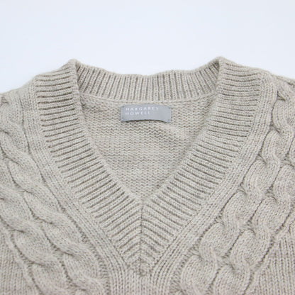 22秋冬 Vネック ケーブル プルオーバー / ANDEAN HIGHLAND WOOL ニット ドロップショルダー クロップド丈 ワイド ローゲージ