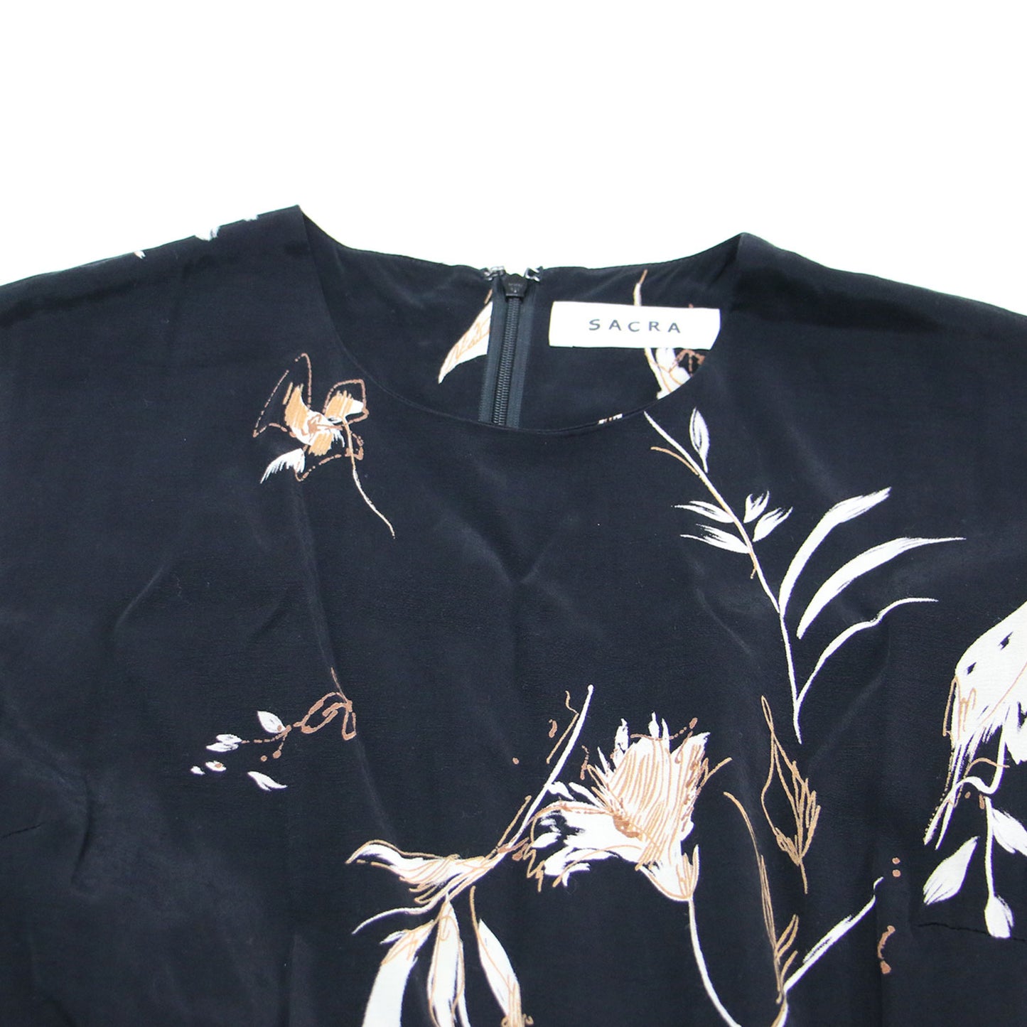 21秋冬 オータムフラワープリント ドレス / AUTUMN FLOWER ワンピース ノースリーブ ロング丈 クルーネック ギャザー フレア