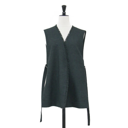 23春夏 ドライタッチ ツイード デザイン ジレ / ベスト ノースリーブ Vネック ベルト フリンジ