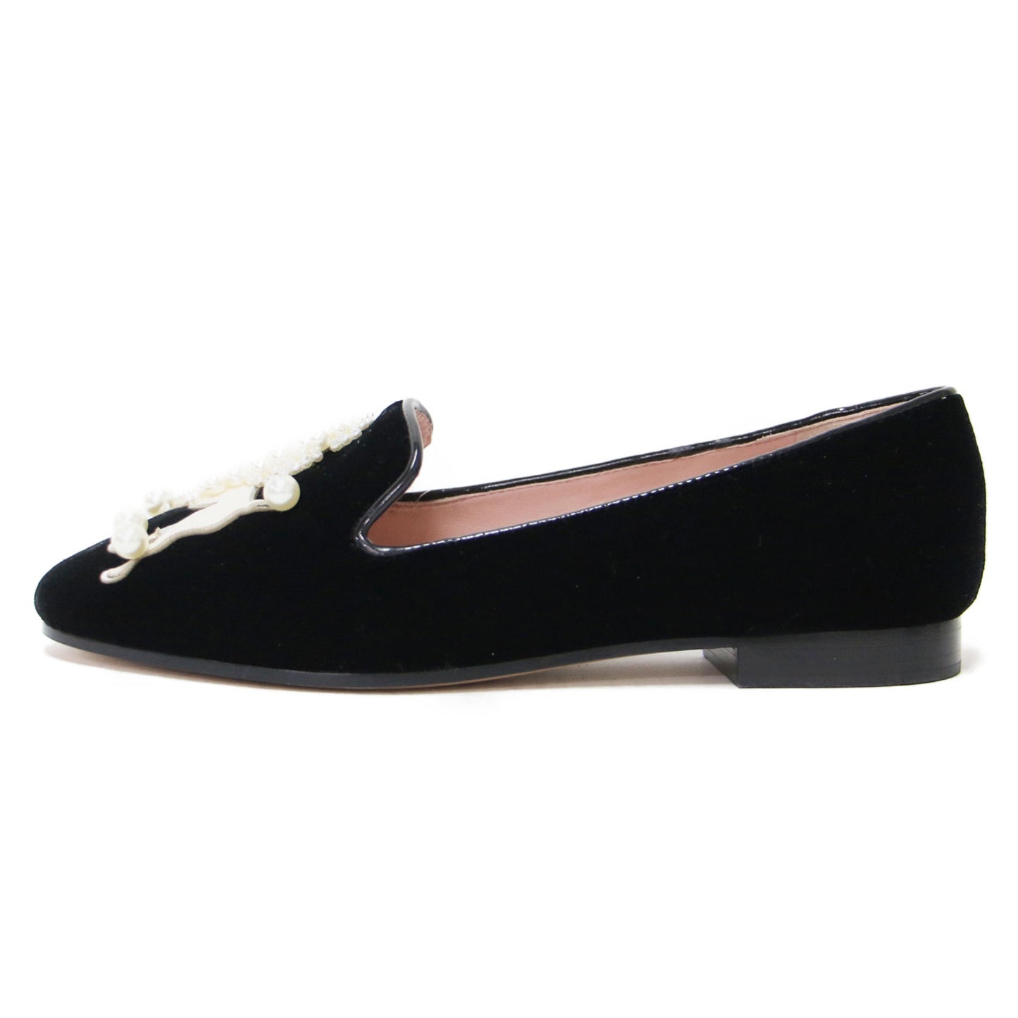 ラウンジプードル ローファー / スリッポン ラウンドトゥ ベルベット ビジュー パール 牛革