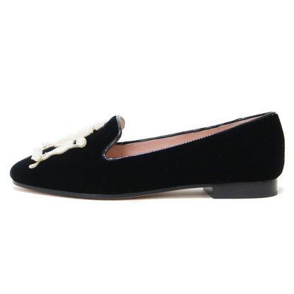 ラウンジプードル ローファー / スリッポン ラウンドトゥ ベルベット ビジュー パール 牛革