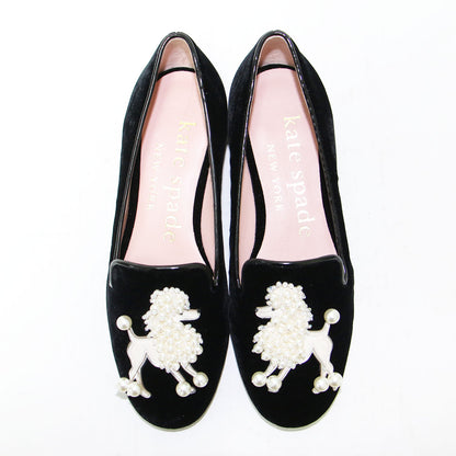 ラウンジプードル ローファー / スリッポン ラウンドトゥ ベルベット ビジュー パール 牛革