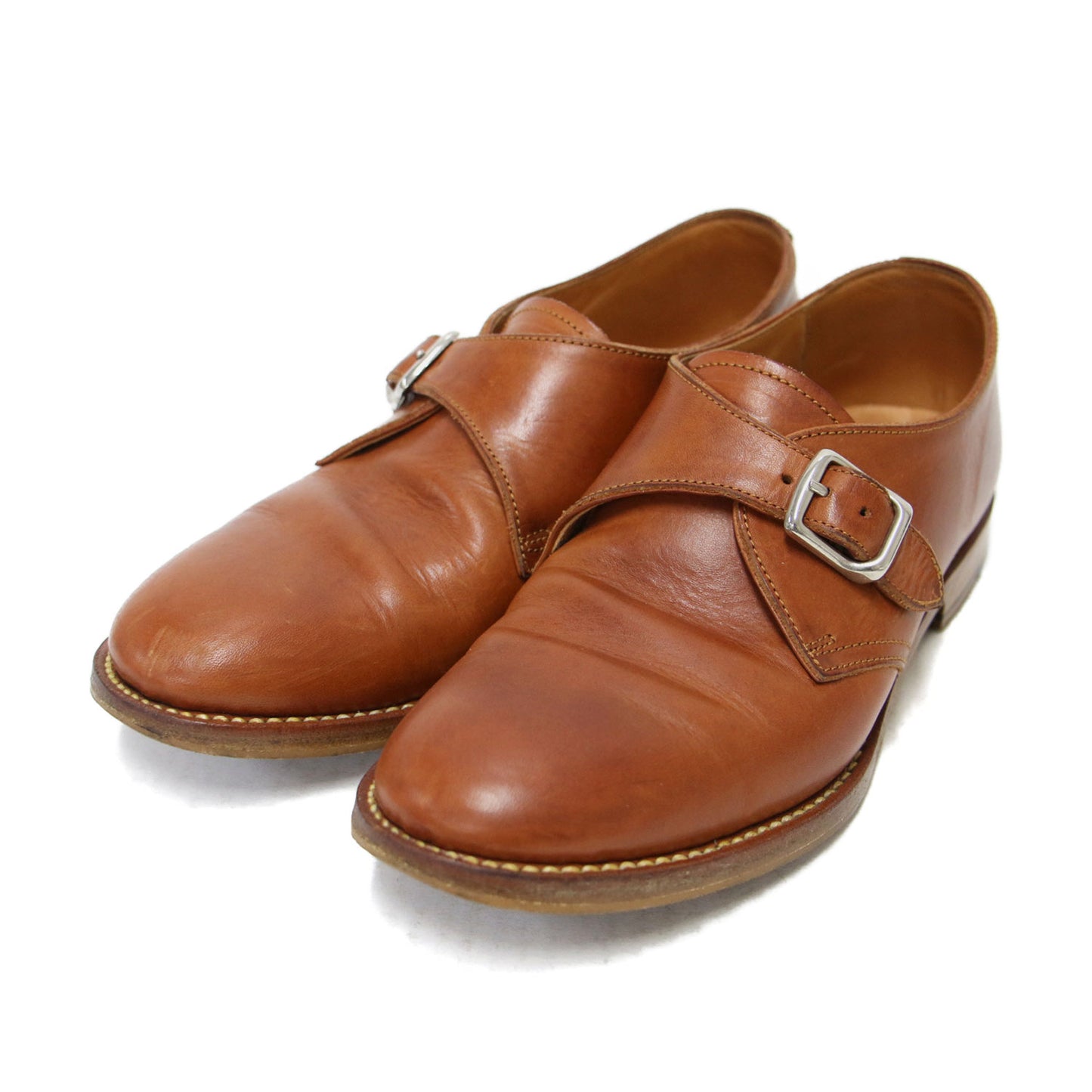 レザー モンクストラップ シューズ / ローファー ラウンドトゥ フラット ベルト