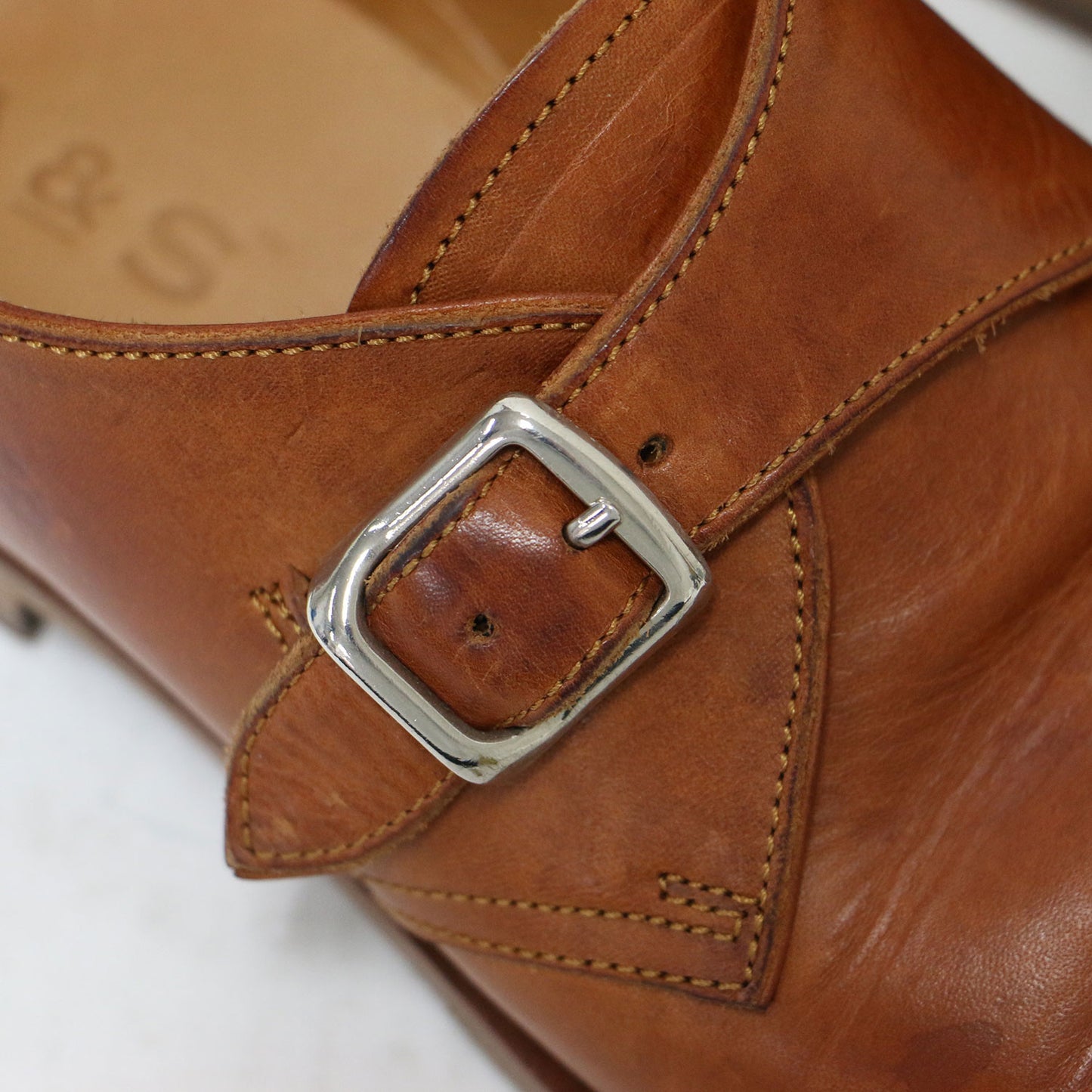 レザー モンクストラップ シューズ / ローファー ラウンドトゥ フラット ベルト