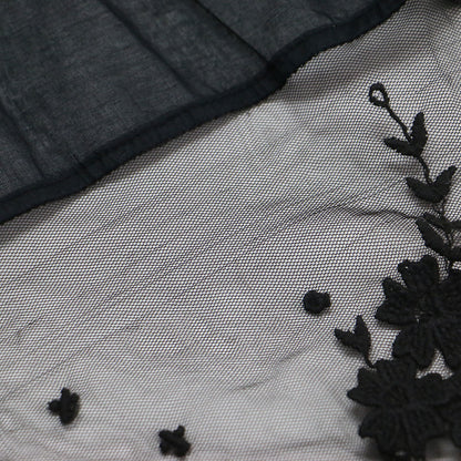 24秋冬 レース 刺繍 オーガン ビジュー ベスト / ジレ ノースリーブ スタンドカラー ボタンレス ビーズ シアー コットン