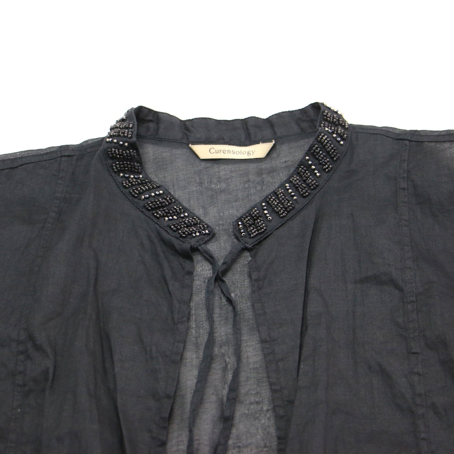 24秋冬 レース 刺繍 オーガン ビジュー ベスト / ジレ ノースリーブ スタンドカラー ボタンレス ビーズ シアー コットン