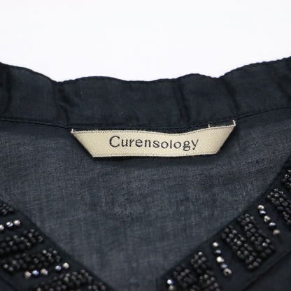 24秋冬 レース 刺繍 オーガン ビジュー ベスト / ジレ ノースリーブ スタンドカラー ボタンレス ビーズ シアー コットン