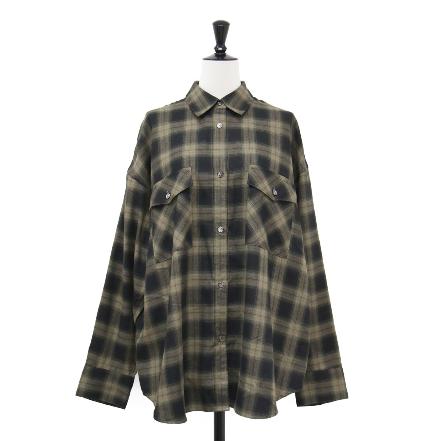 22秋冬 レーヨン チェックシャツ / RAYON CHECK SHIRT 長袖 総柄 ワイド ドロップショルダー