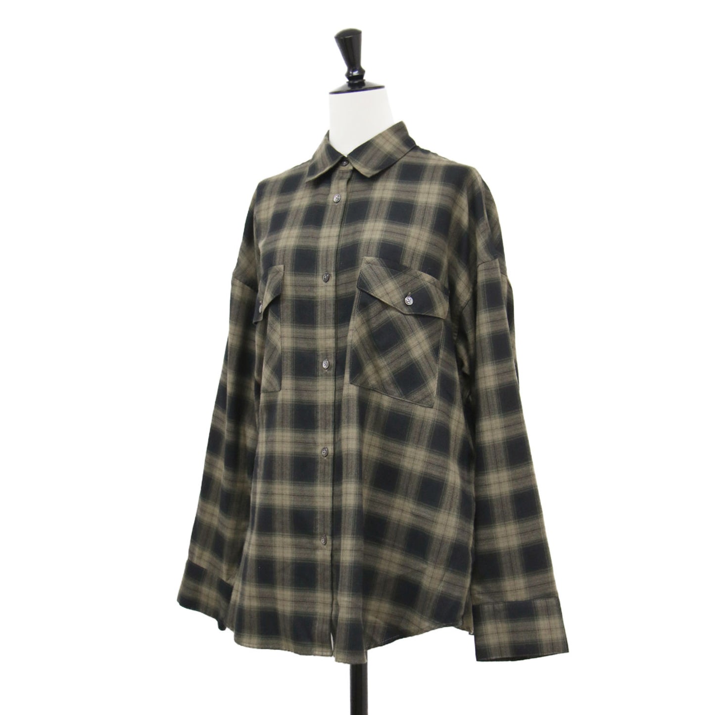 22秋冬 レーヨン チェックシャツ / RAYON CHECK SHIRT 長袖 総柄 ワイド ドロップショルダー