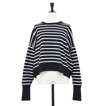 23秋冬 コットン スムース ボーダー プルオーバー / CRADUS ニット 長袖 クロップド丈 クルーネック ストレッチ