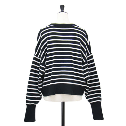 23秋冬 コットン スムース ボーダー プルオーバー / CRADUS ニット 長袖 クロップド丈 クルーネック ストレッチ