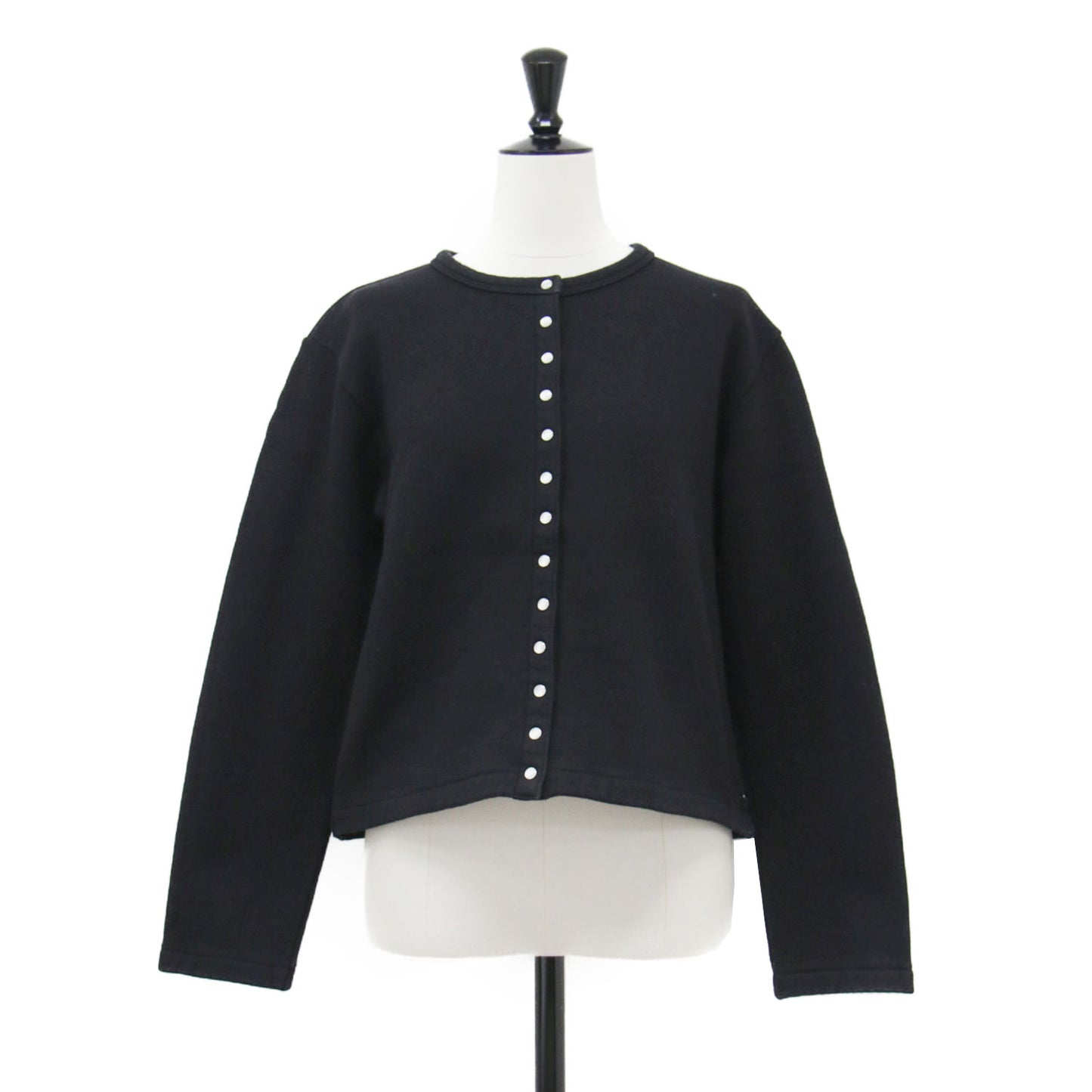 コットン メルトン 長袖 カーディガン プレッション / スウェット ショート丈 クルーネック ドットボタン 裏起毛