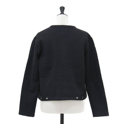 コットン メルトン 長袖 カーディガン プレッション / スウェット ショート丈 クルーネック ドットボタン 裏起毛