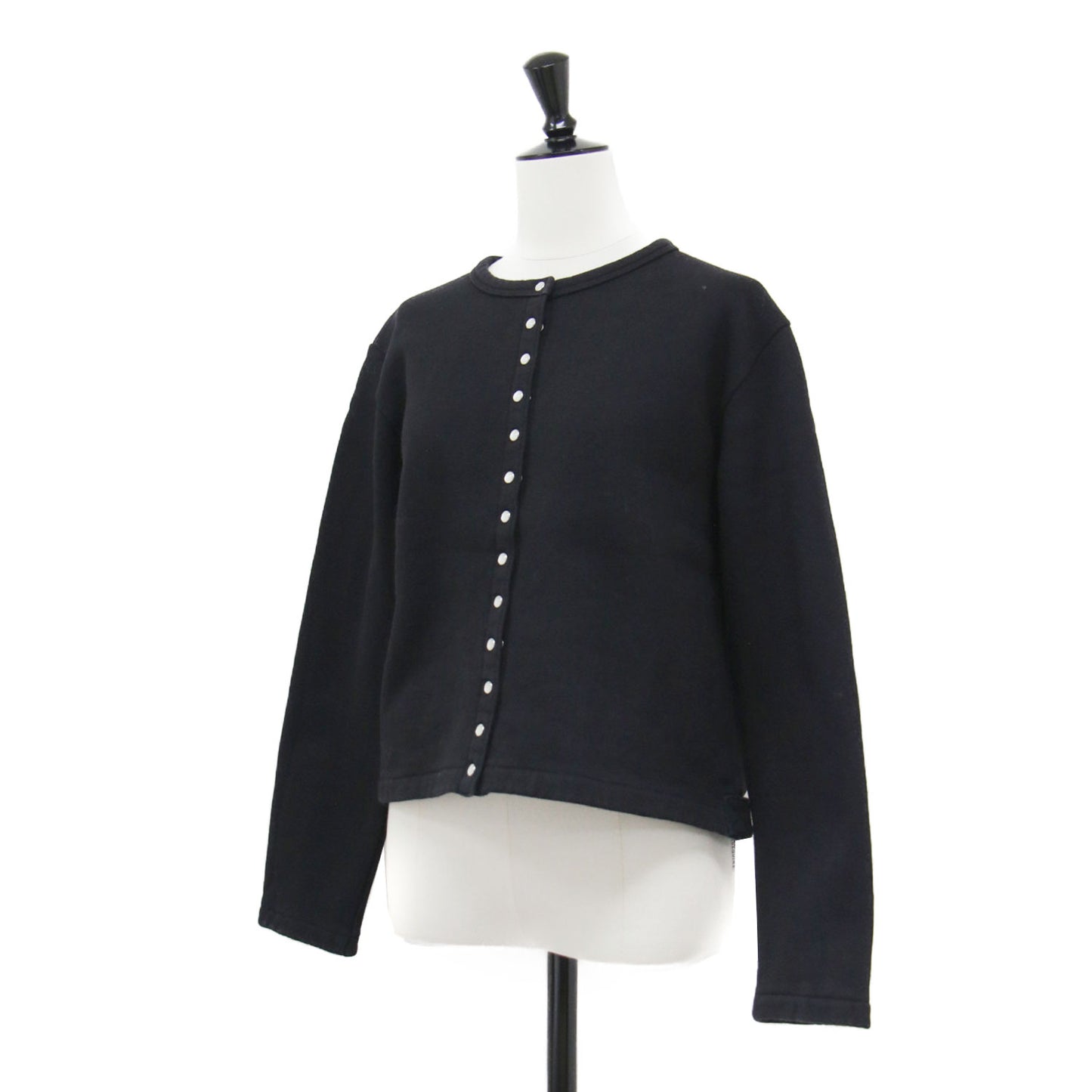 コットン メルトン 長袖 カーディガン プレッション / スウェット ショート丈 クルーネック ドットボタン 裏起毛