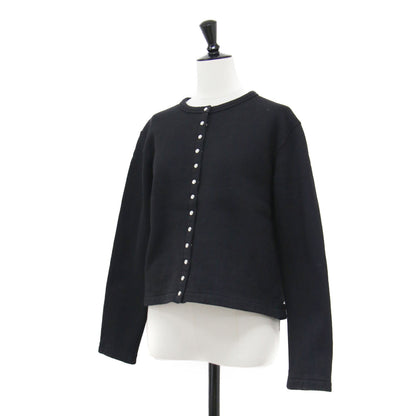 コットン メルトン 長袖 カーディガン プレッション / スウェット ショート丈 クルーネック ドットボタン 裏起毛