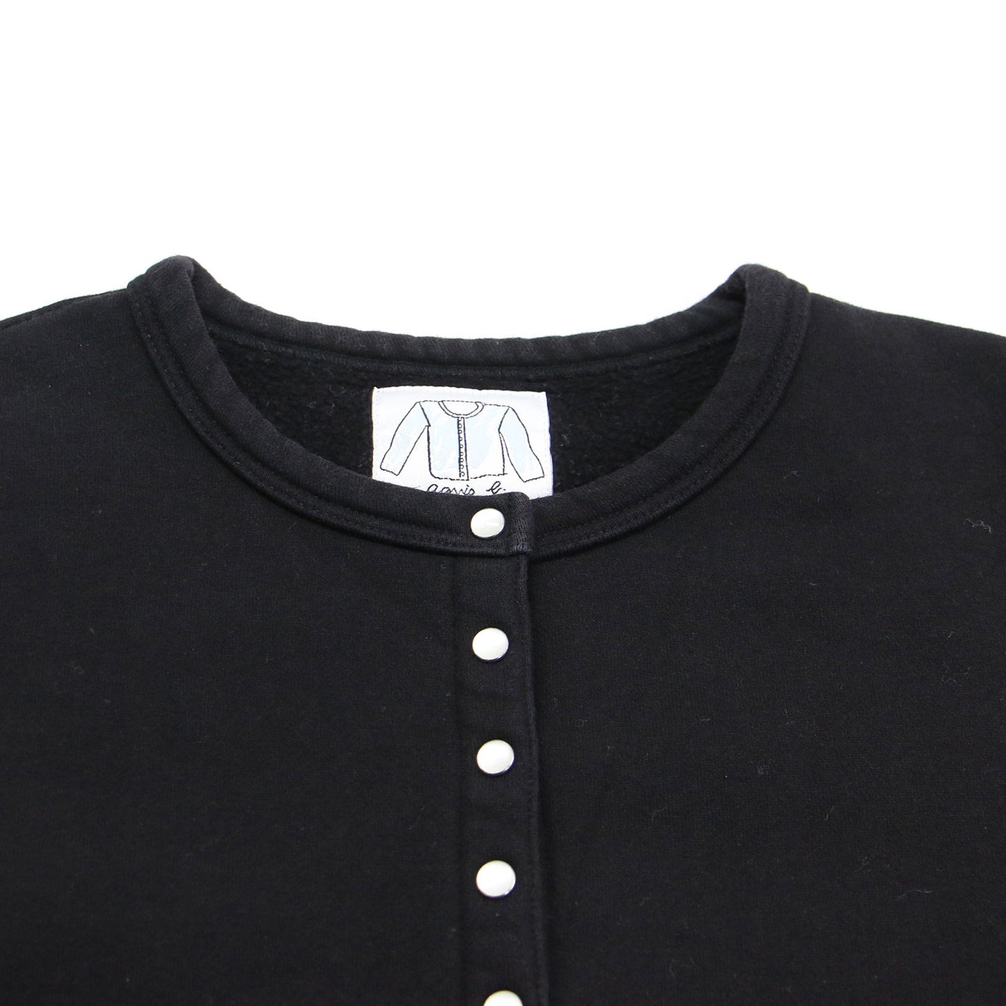 コットン メルトン 長袖 カーディガン プレッション / スウェット ショート丈 クルーネック ドットボタン 裏起毛