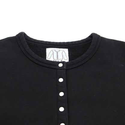 コットン メルトン 長袖 カーディガン プレッション / スウェット ショート丈 クルーネック ドットボタン 裏起毛