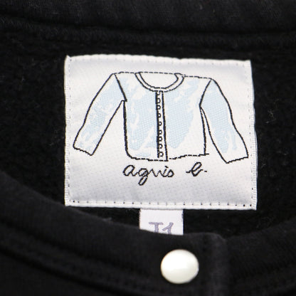 コットン メルトン 長袖 カーディガン プレッション / スウェット ショート丈 クルーネック ドットボタン 裏起毛