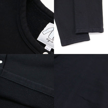 コットン メルトン 長袖 カーディガン プレッション / スウェット ショート丈 クルーネック ドットボタン 裏起毛