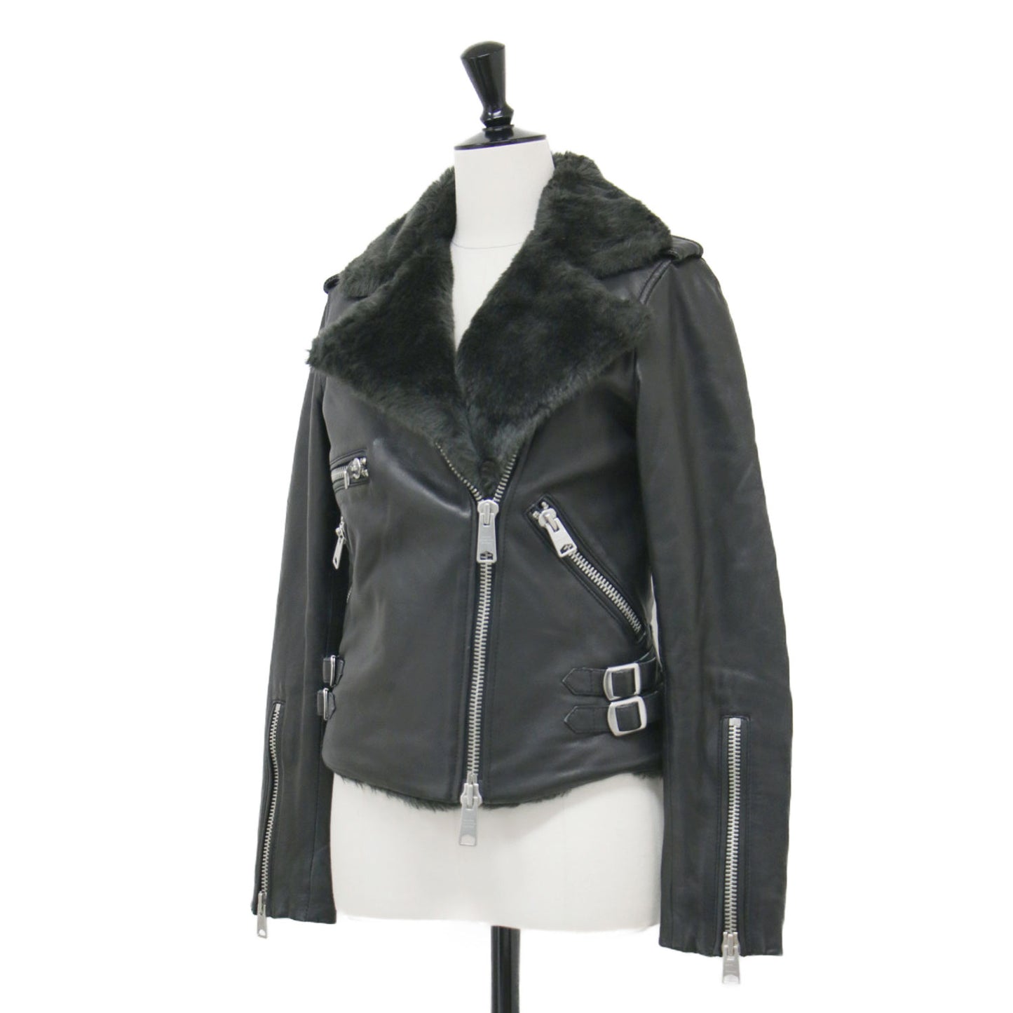 ラムレザー フェイクファー ライダースジャケット / HIGGENS LUX BIKER ショート丈 ダブル