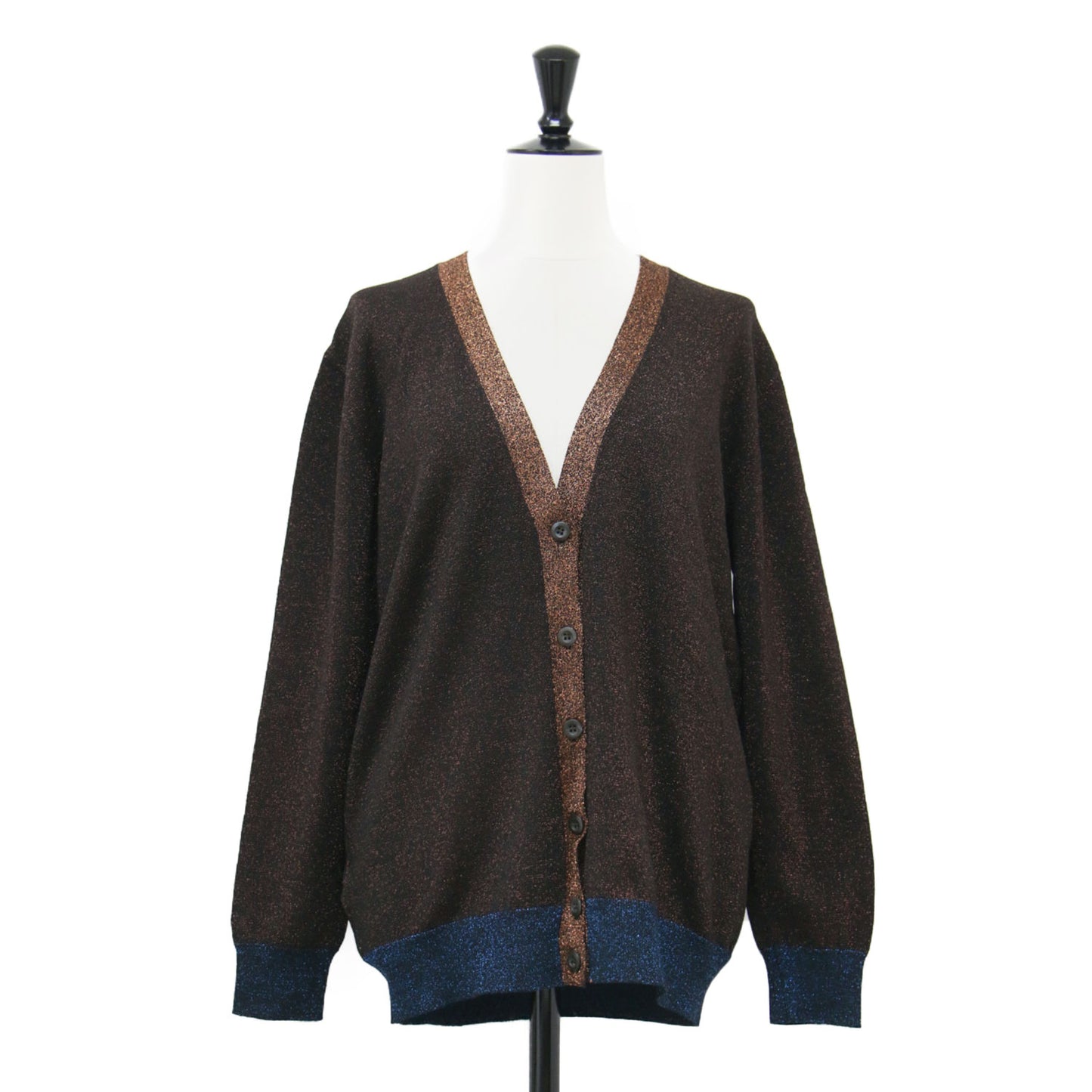 シルク ラメ Vネック カーディガン / ニット 長袖 配色