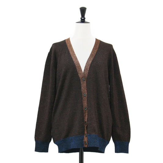 シルク ラメ Vネック カーディガン / ニット 長袖 配色