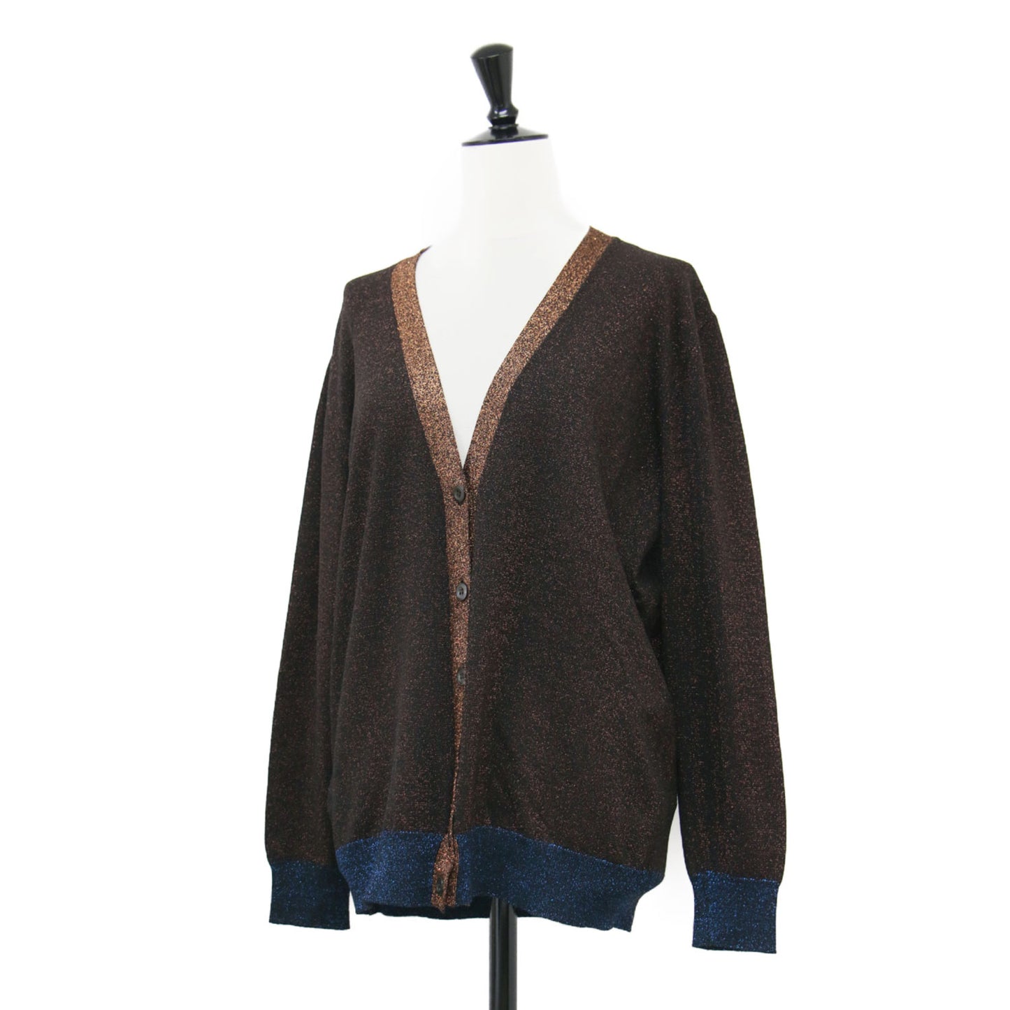 シルク ラメ Vネック カーディガン / ニット 長袖 配色