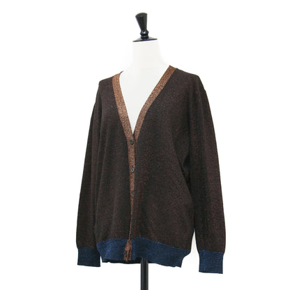 シルク ラメ Vネック カーディガン / ニット 長袖 配色